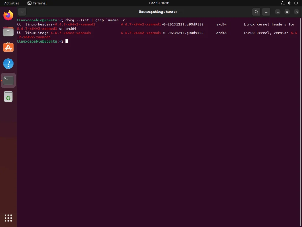 دستور لیست dpkg با uname -r برای لیست Xanmod Kernel در لینوکس اوبونتو